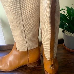 Tory Burch Two-Tone Canvas Leather Boots